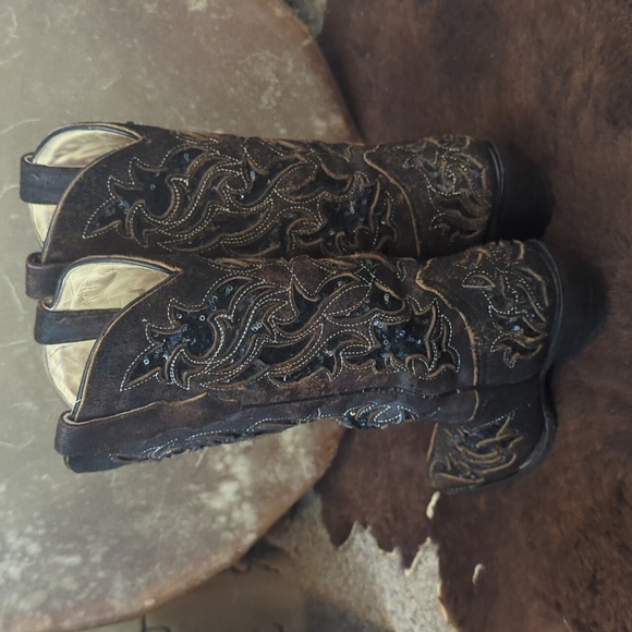 CORRAL R1152 distressed dark brown leather & black sequins cowgirl boots sz 7 - Picture 4 of 16